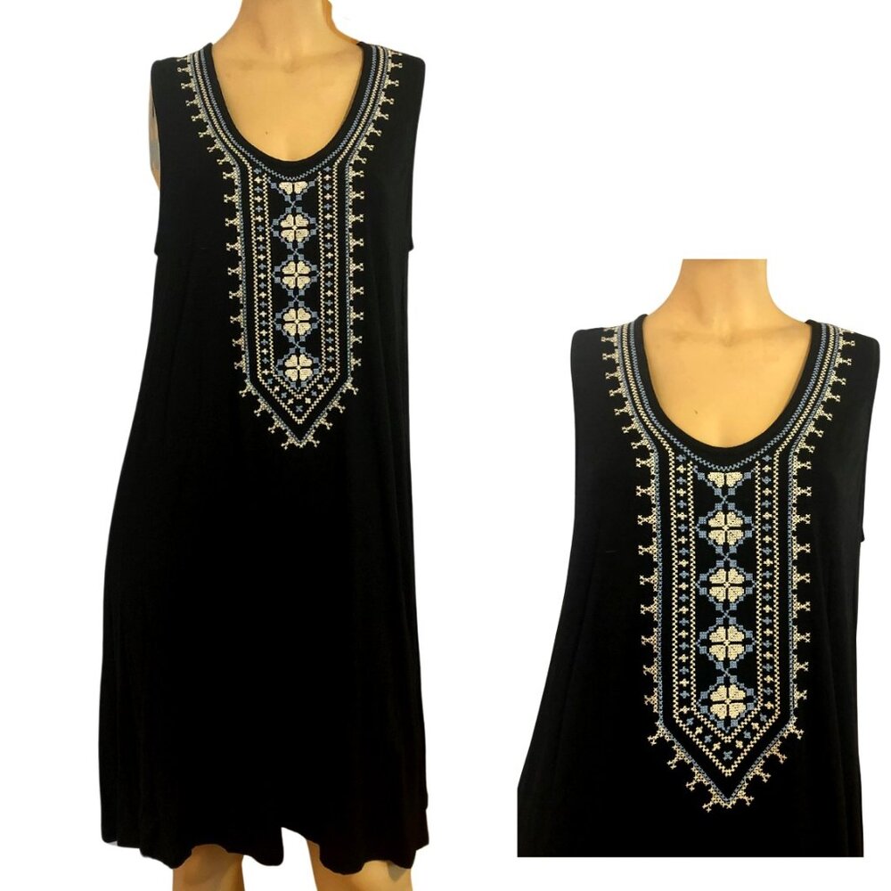 NWOT - Karen Kane Sleeveless Black Embroidered Dress Size (Large)